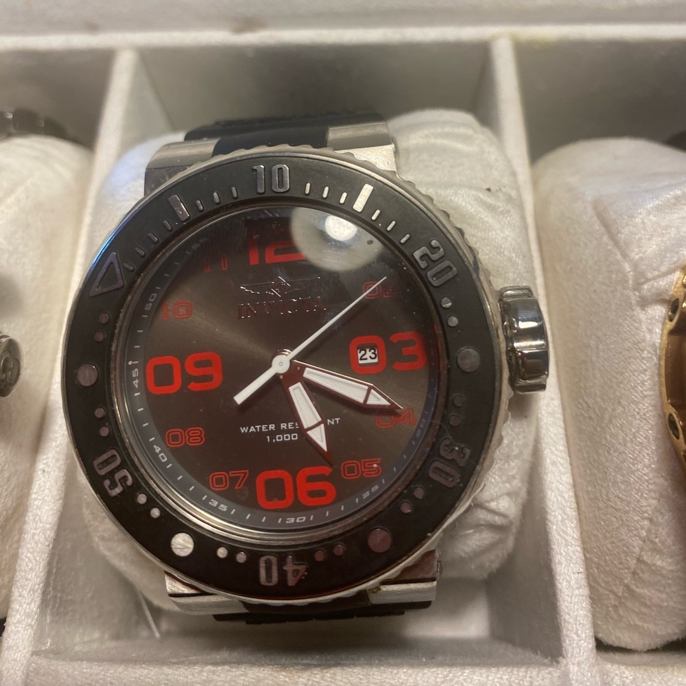 Invicta Black and Red Watch with Stainless Steel Case